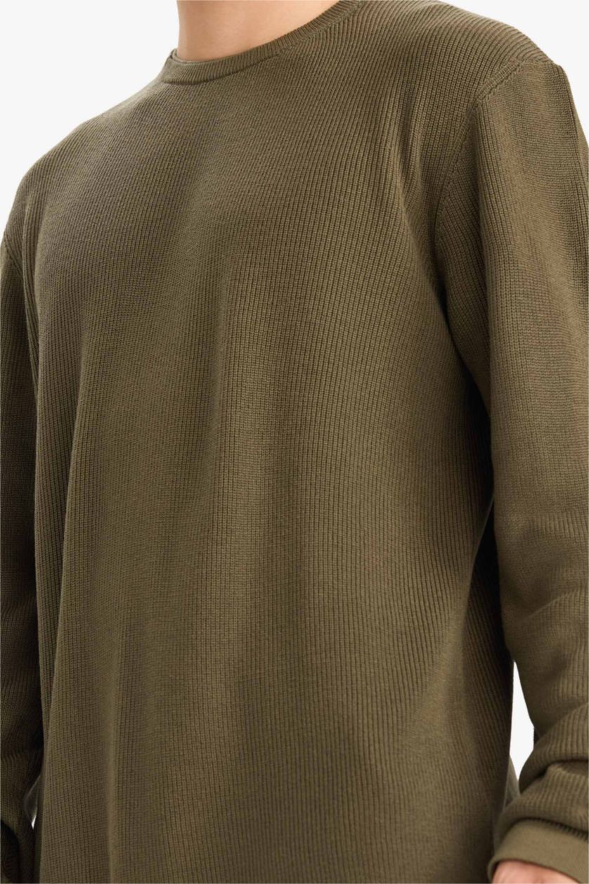 Erkek Koyu Haki Standart Fıt Triko Kazak