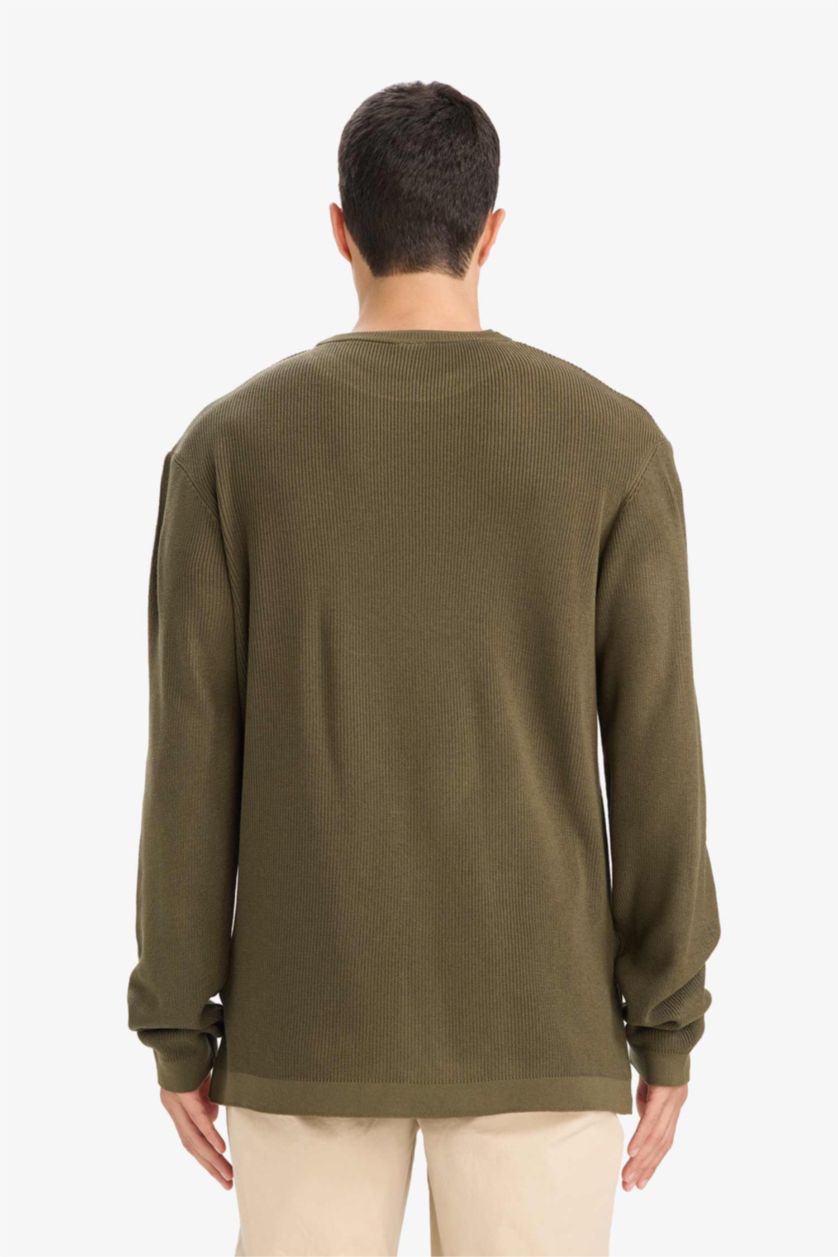 Erkek Koyu Haki Standart Fıt Triko Kazak