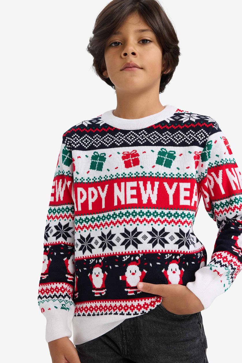 أولاد بيج فاتح بلوفر تريكو قصة عادية بياقة مستديرة