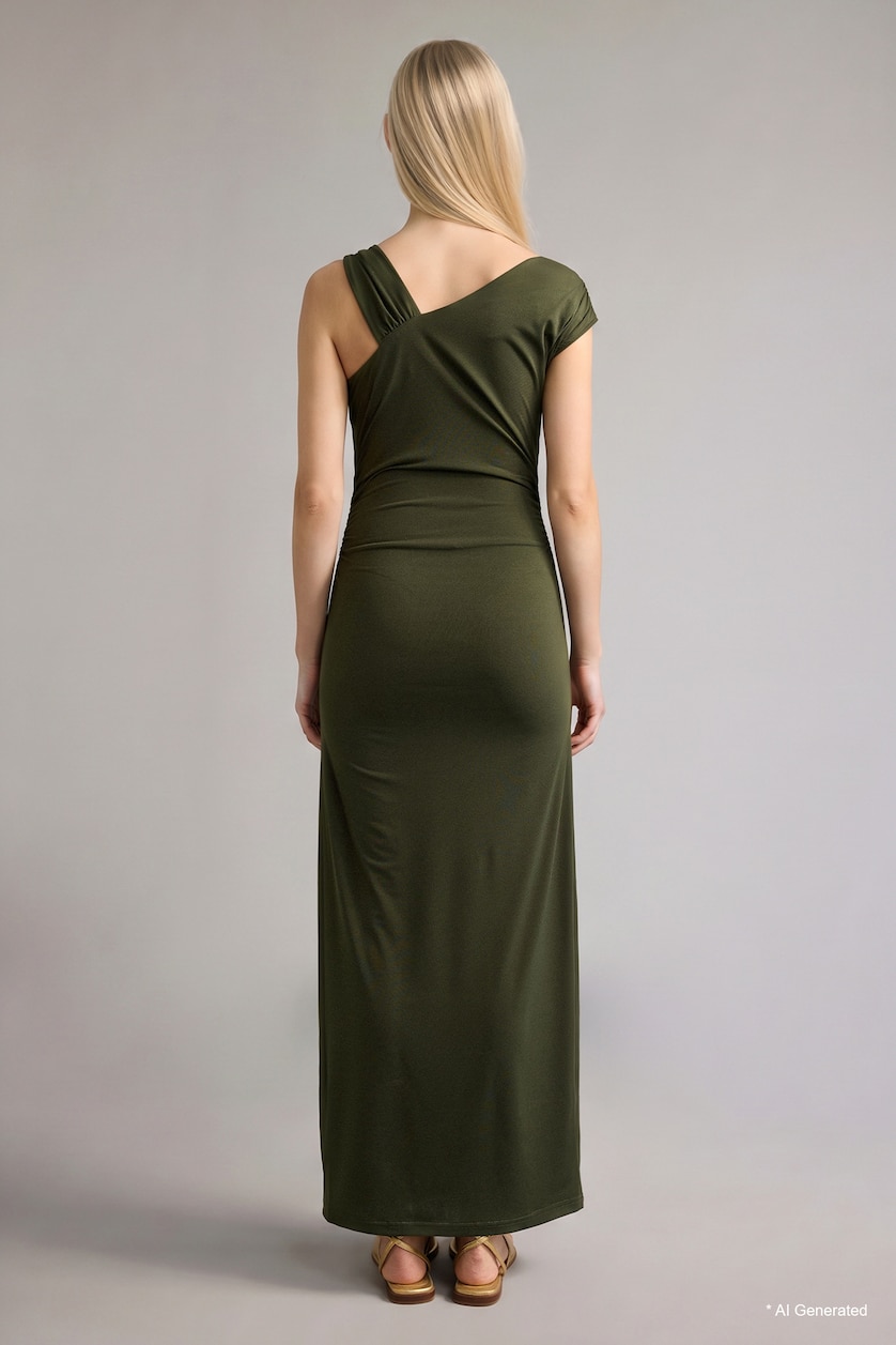 Women Khaki Regular Fit Cowl Neck Sleeveless Dress