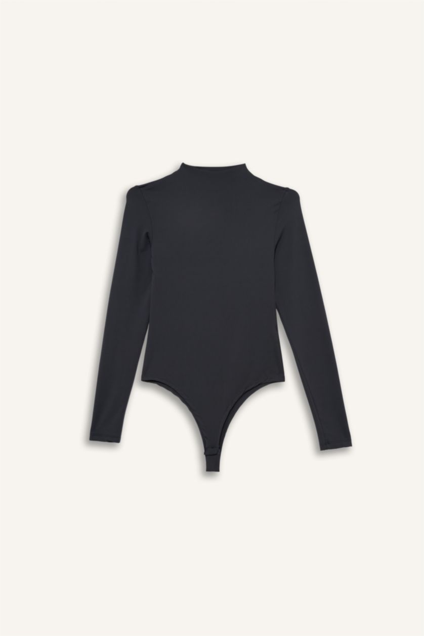 Женщины Антрацит Боди с длинным рукавом и полу-водолазкой