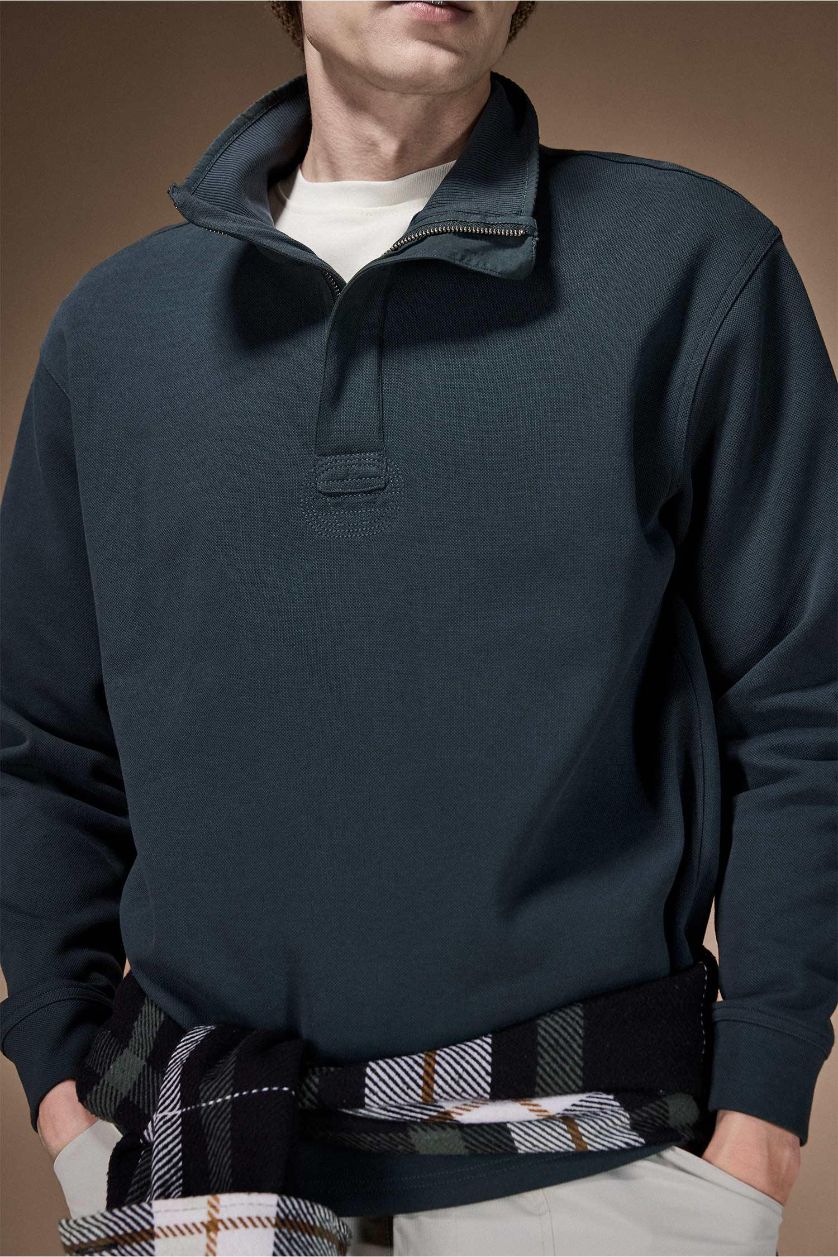 رجالي أخضر غامق سويت شيرت قصة عادية بسوستة نصفي