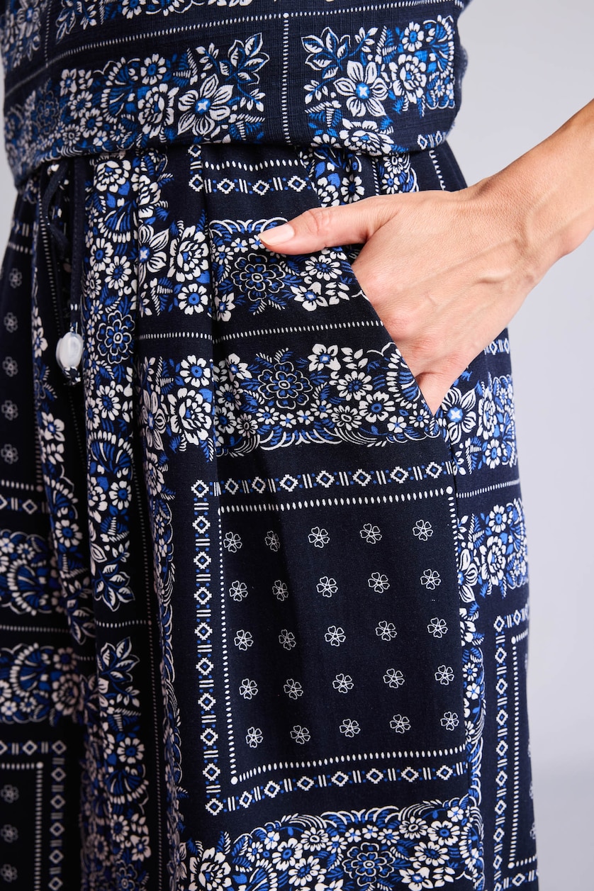 WOMAN NAVY Wide Leg Linen Blended Trousers