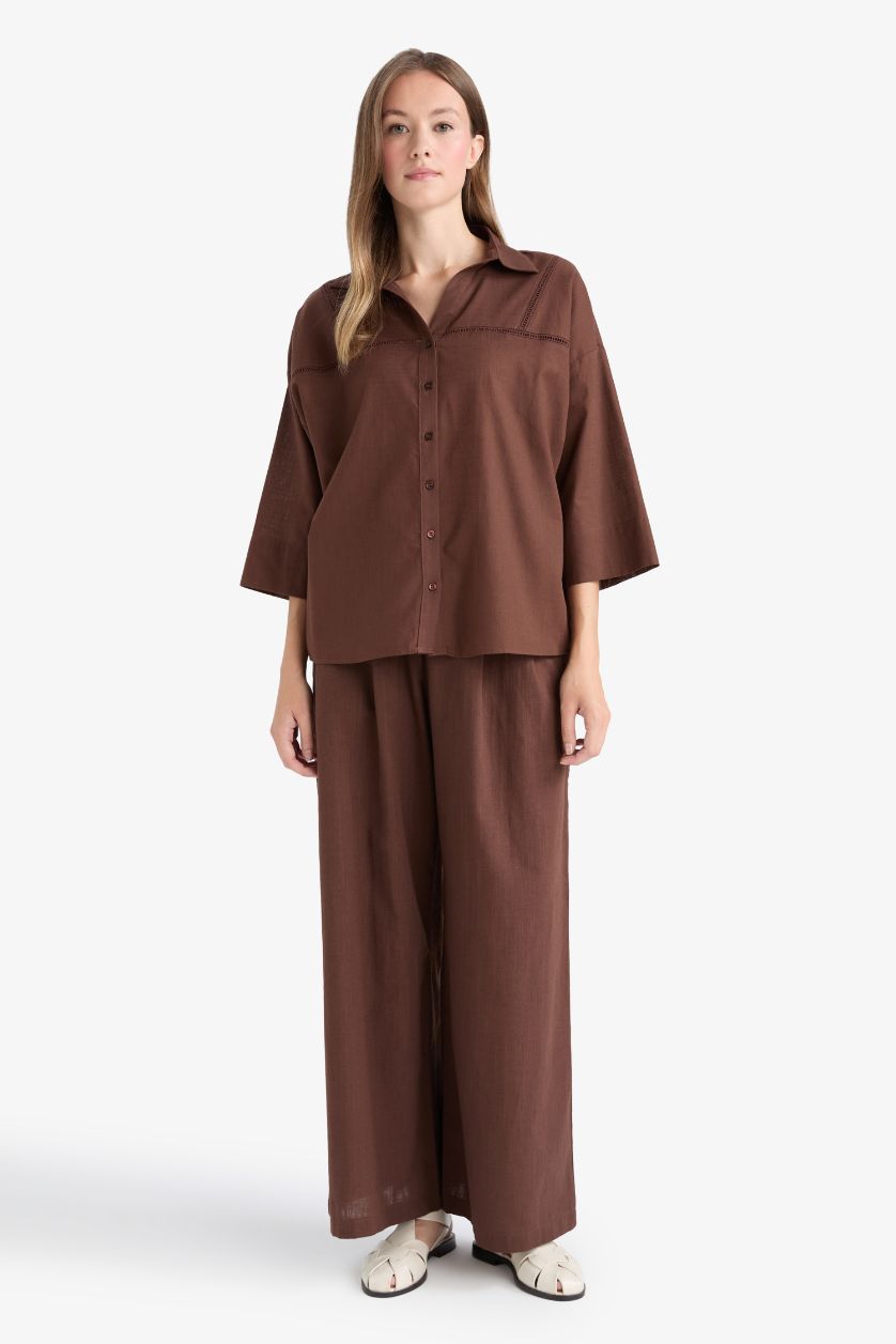 WOMAN Brown Wide Leg Linen Blend Trousers