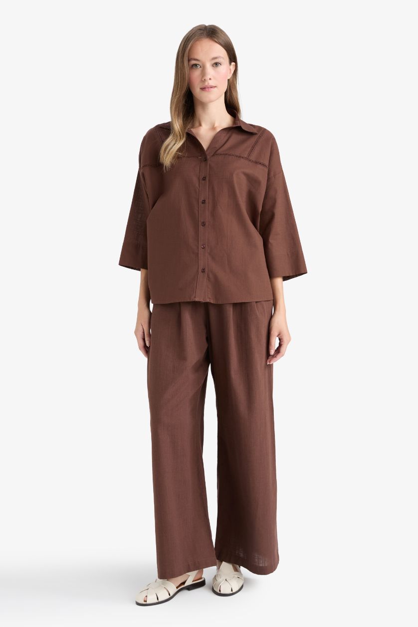 WOMAN Brown Wide Leg Linen Blend Trousers