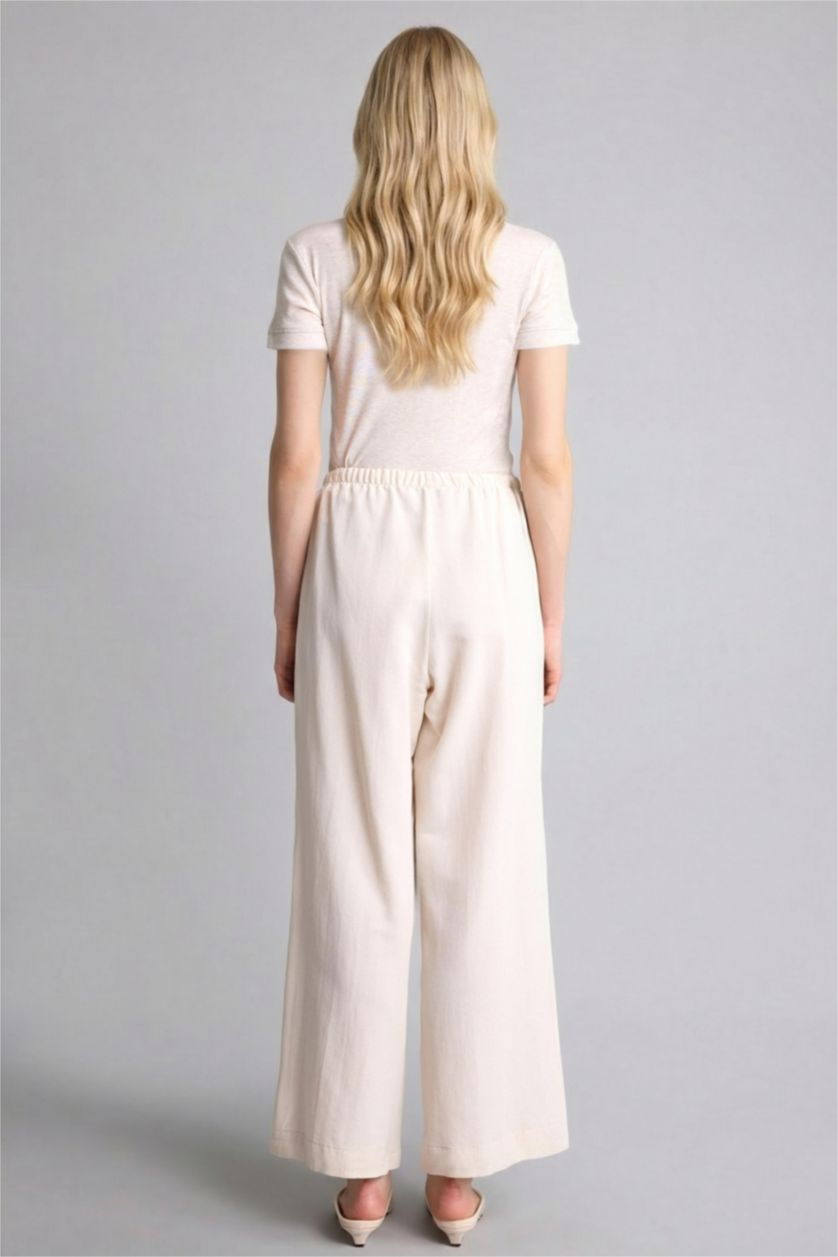 Kadın Taş Wide Leg Keten Karışımlı Pantolon