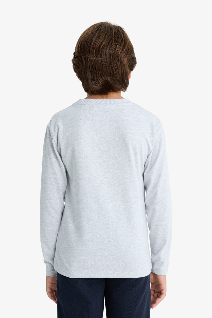 Erkek Çocuk - Genç Erkek Optik Gri Melanj Superman Bisiklet Yaka Uzun Kollu Tişört Erkek Çocuk