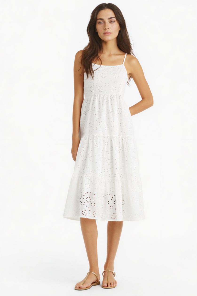 Woman White Heart Collar Terry Cotton Short Sleeve Midi Dress