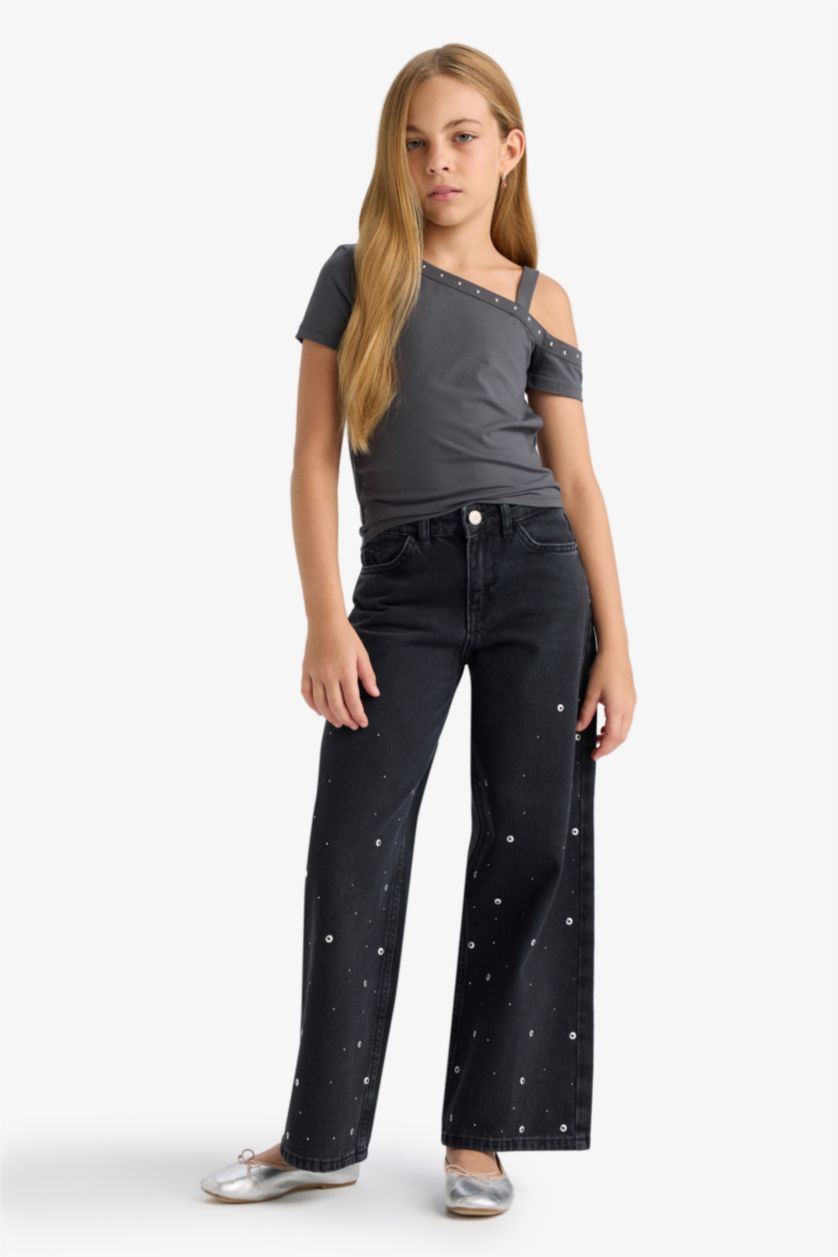 Kız Çocuk - Genç Kız Antrasit Taş Baskılı Atlet Kız Çocuk