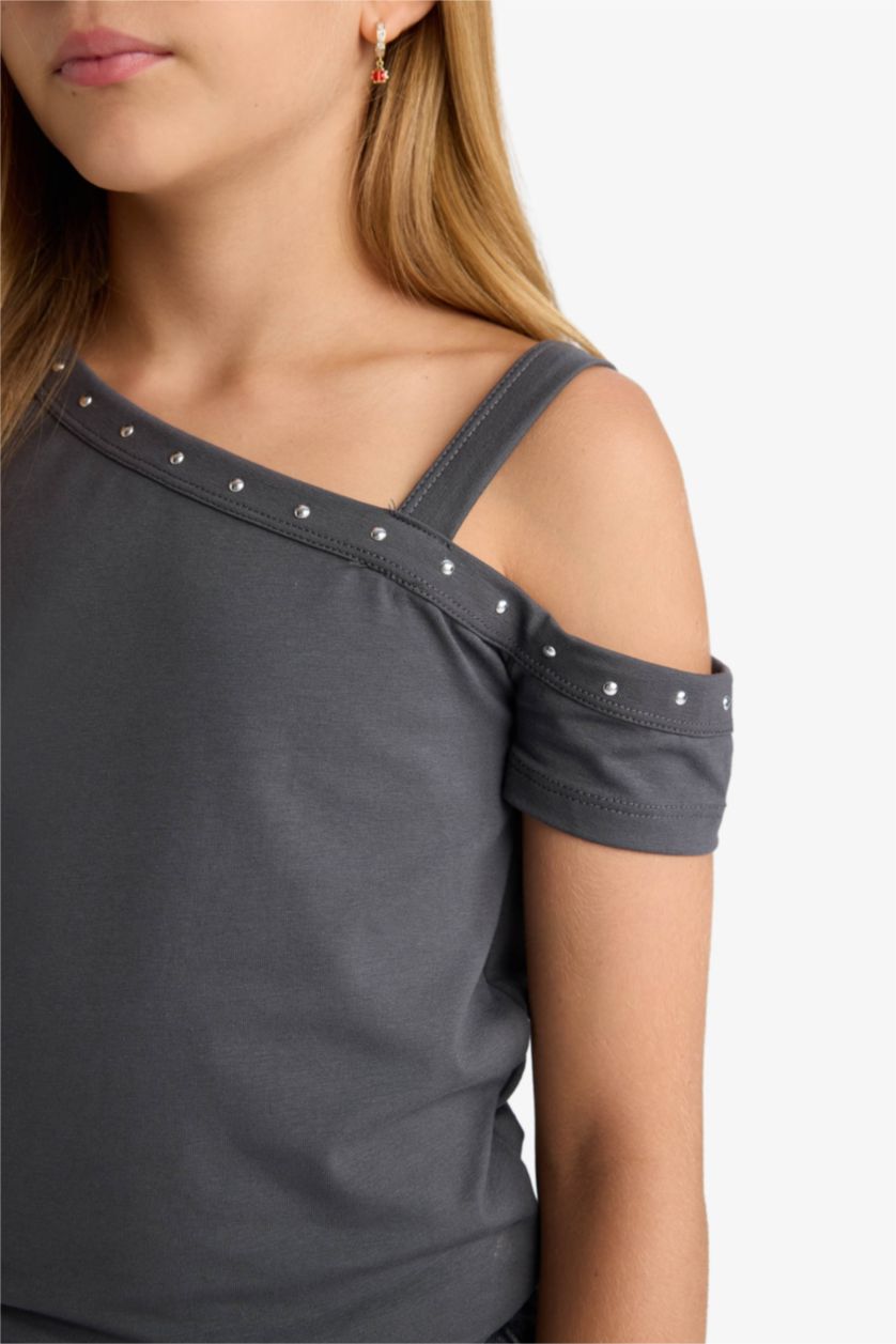 Kız Çocuk - Genç Kız Antrasit Taş Baskılı Atlet Kız Çocuk