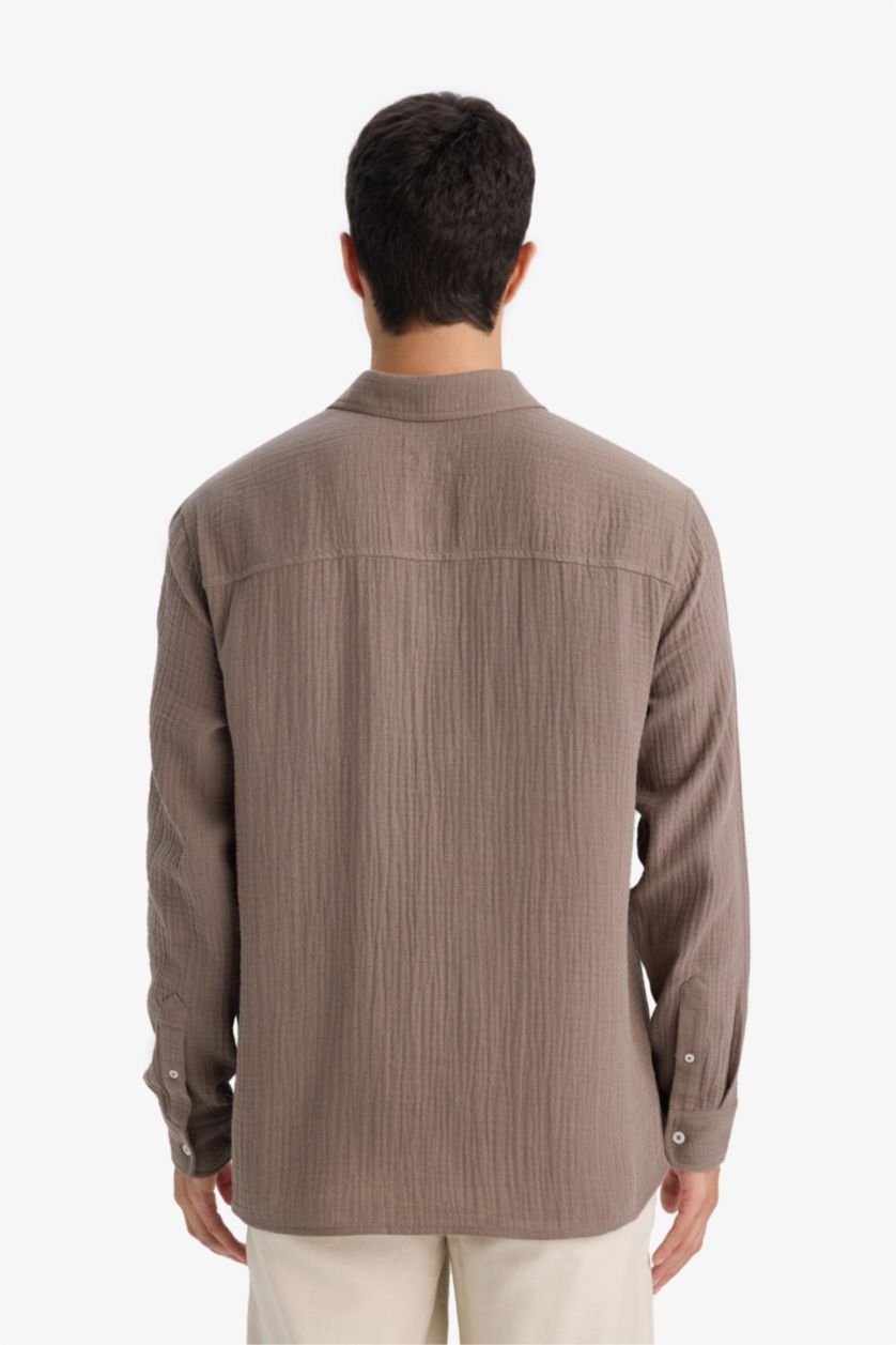 Erkek Kahve Regular Fıt Pamuklu Gömlek