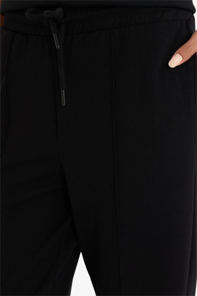 نساء أسود بنطلون بجامة رياضي قصة عادية بجيب برباط من الخصر