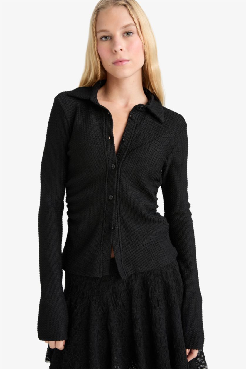 نساء أسود Slim Fit Long Sleeve Shirt