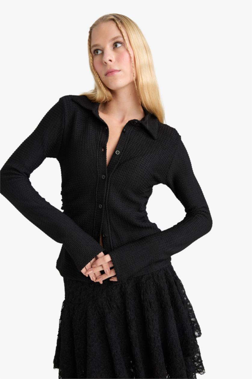 نساء أسود Slim Fit Long Sleeve Shirt