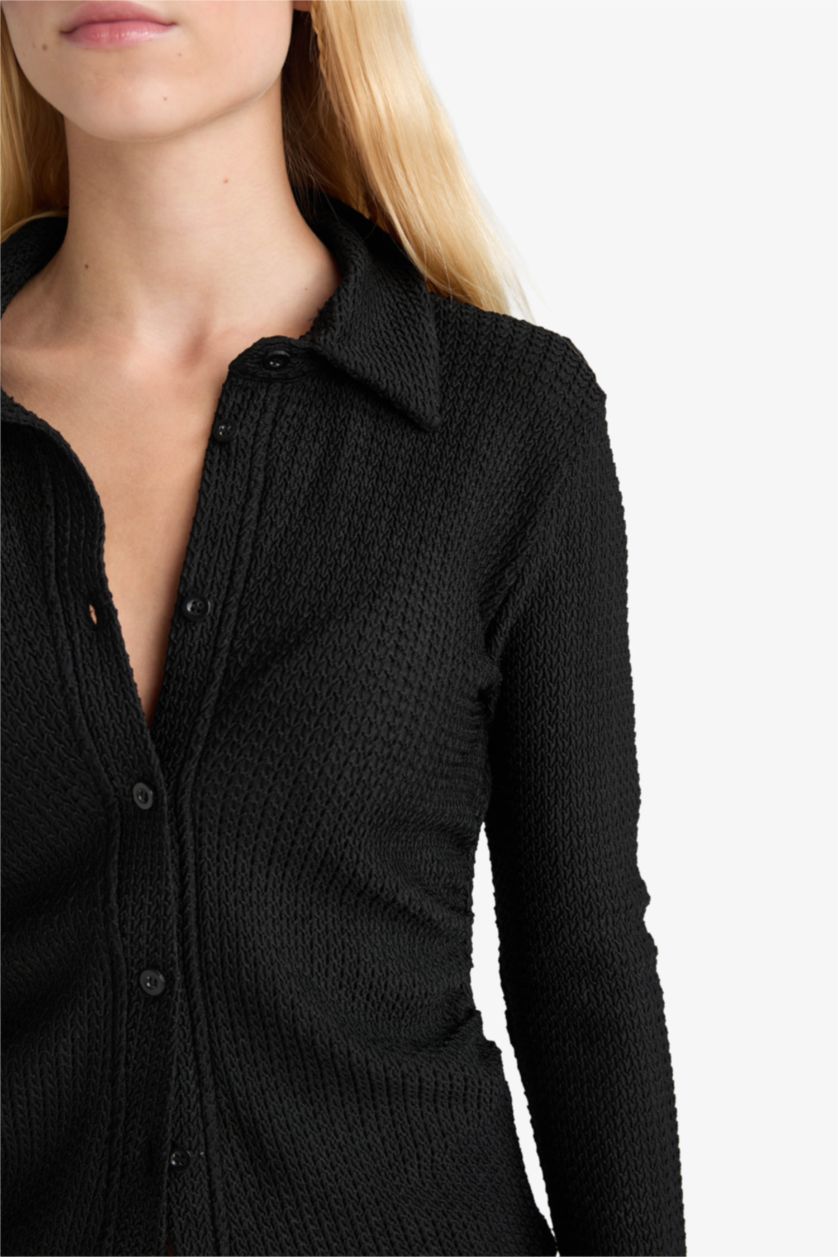 نساء أسود Slim Fit Long Sleeve Shirt