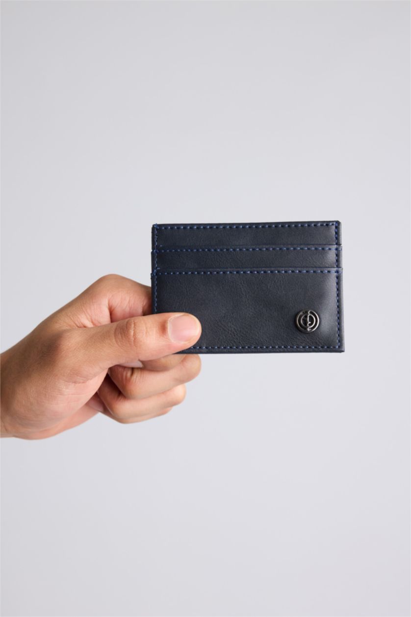 MAN NAVY Man Faux Leather Business Card Wallet