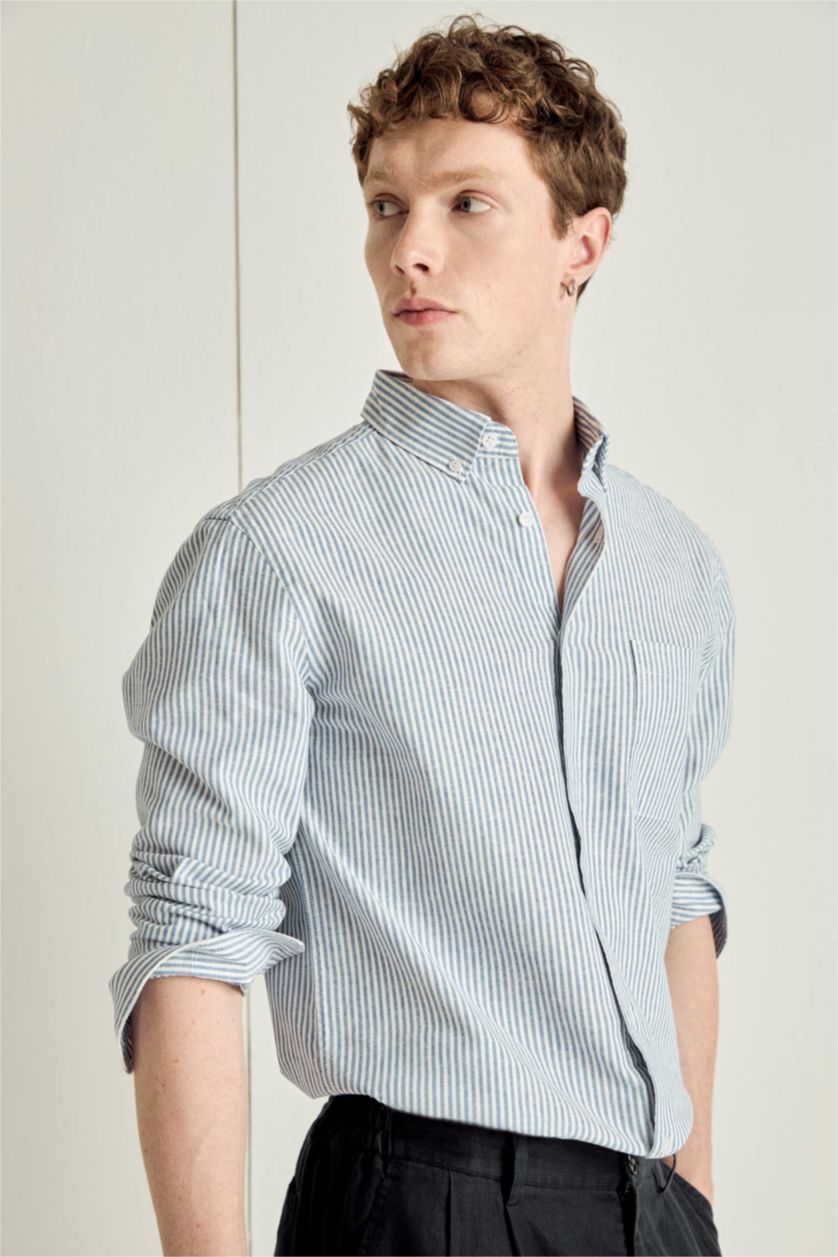 MAN Blue Mixed Linen Shirt