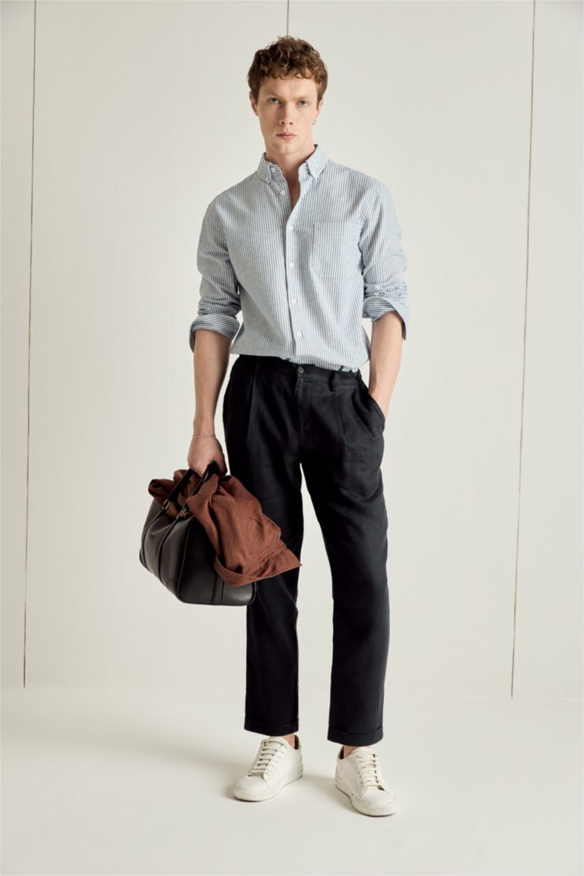 MAN Blue Mixed Linen Shirt