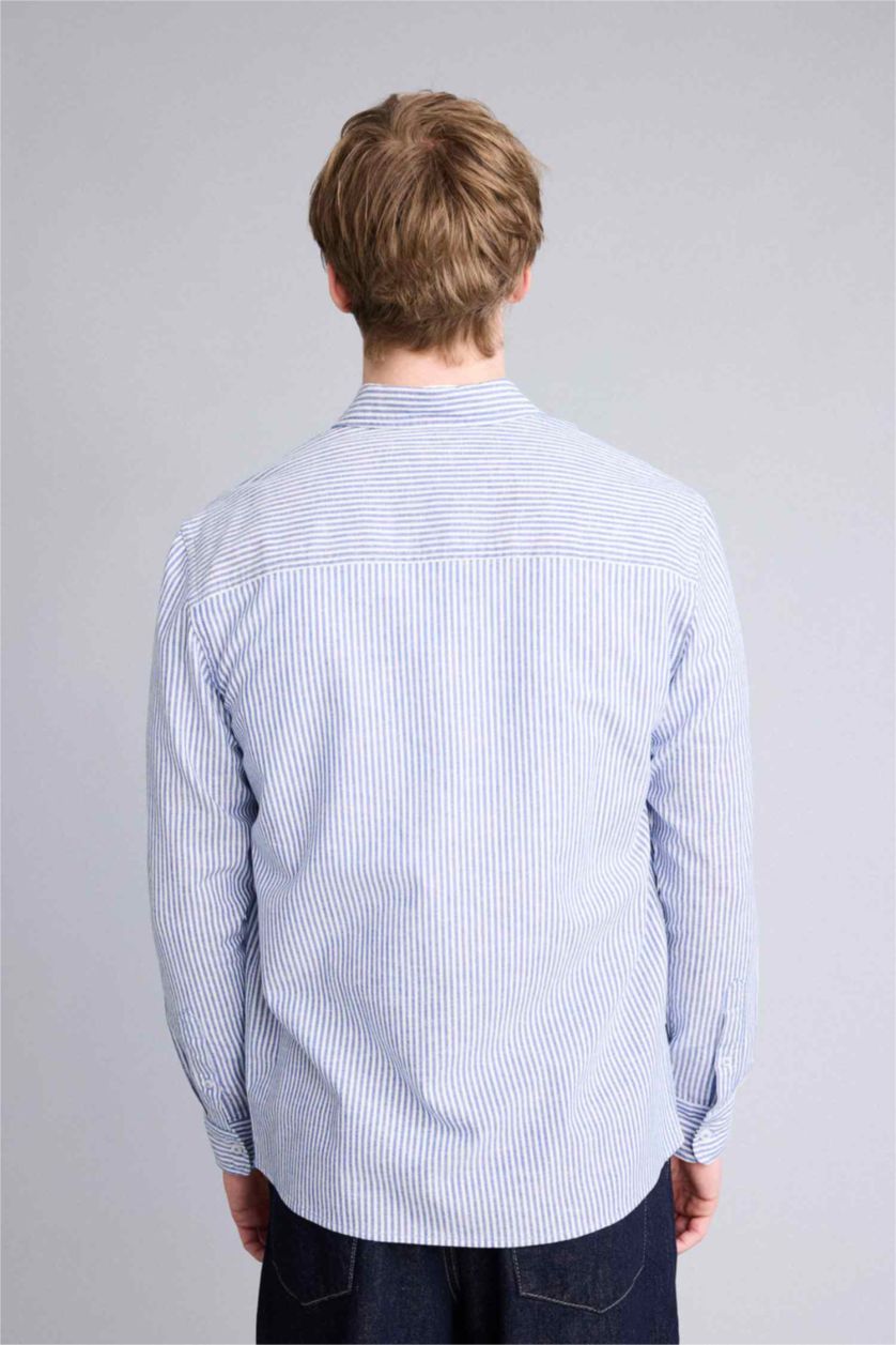 رجالي أزرق قميص من مزيج الكتان