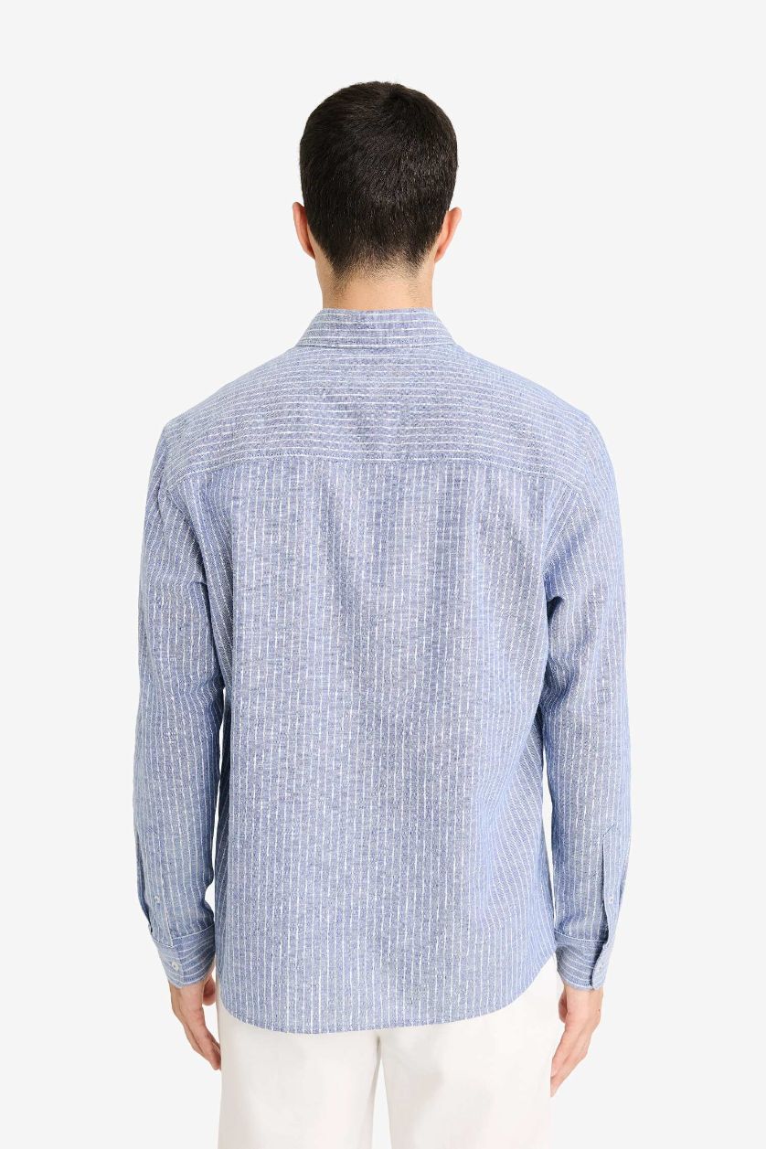 Erkek Saks Keten Karışımlı Gömlek