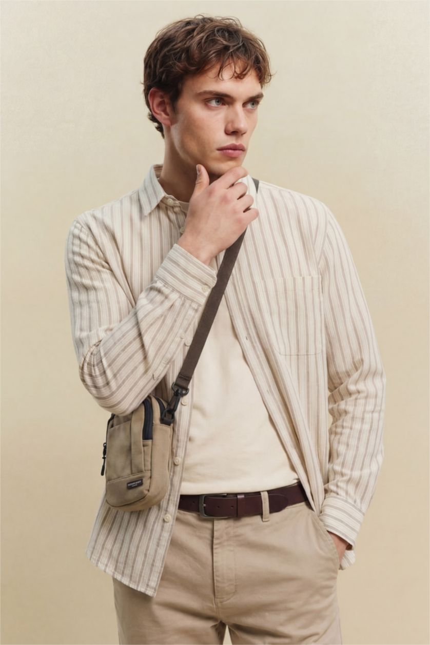 Мужчины Бежевый Linen Blend Shirt