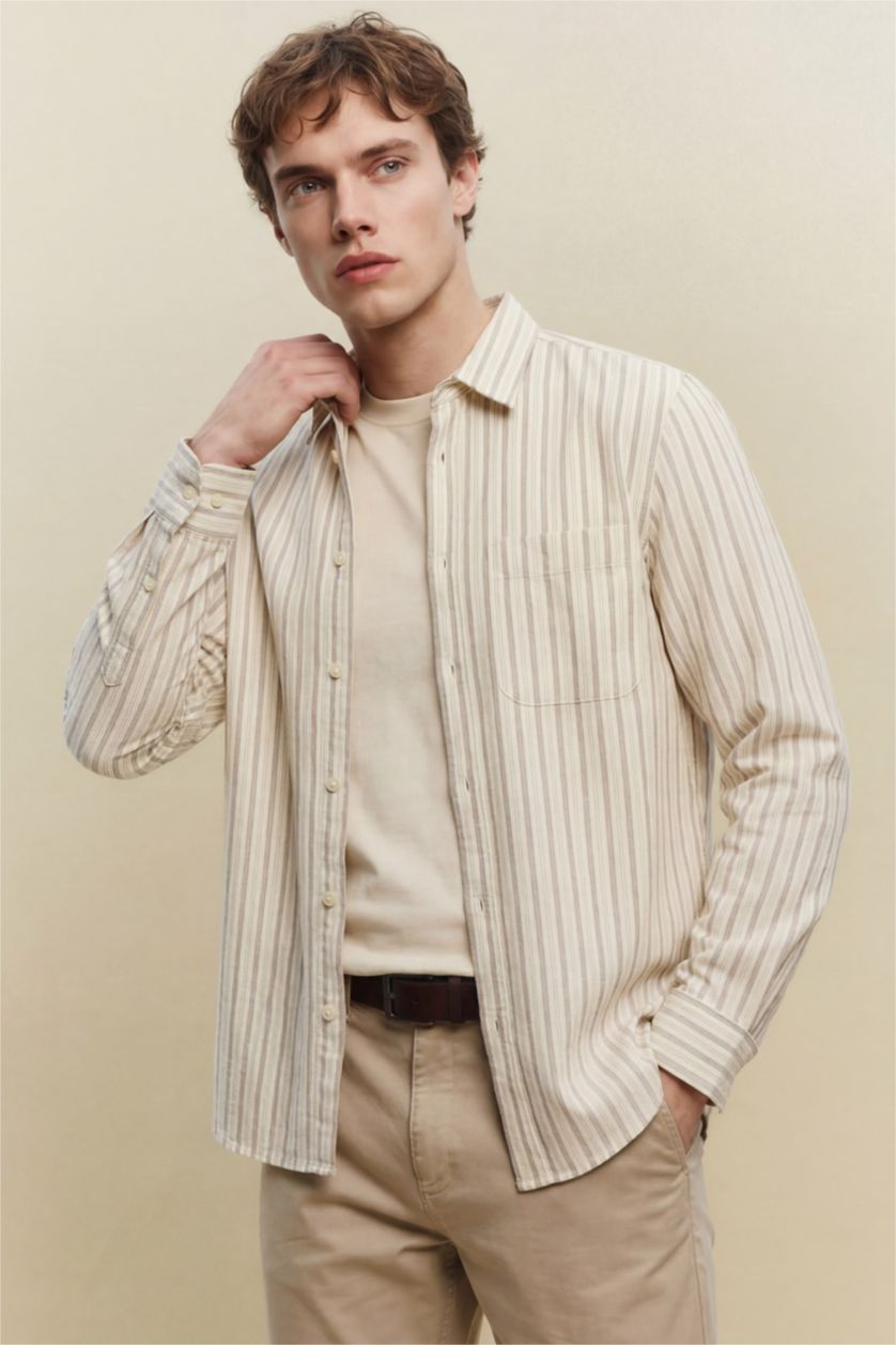 Мужчины Бежевый Linen Blend Shirt