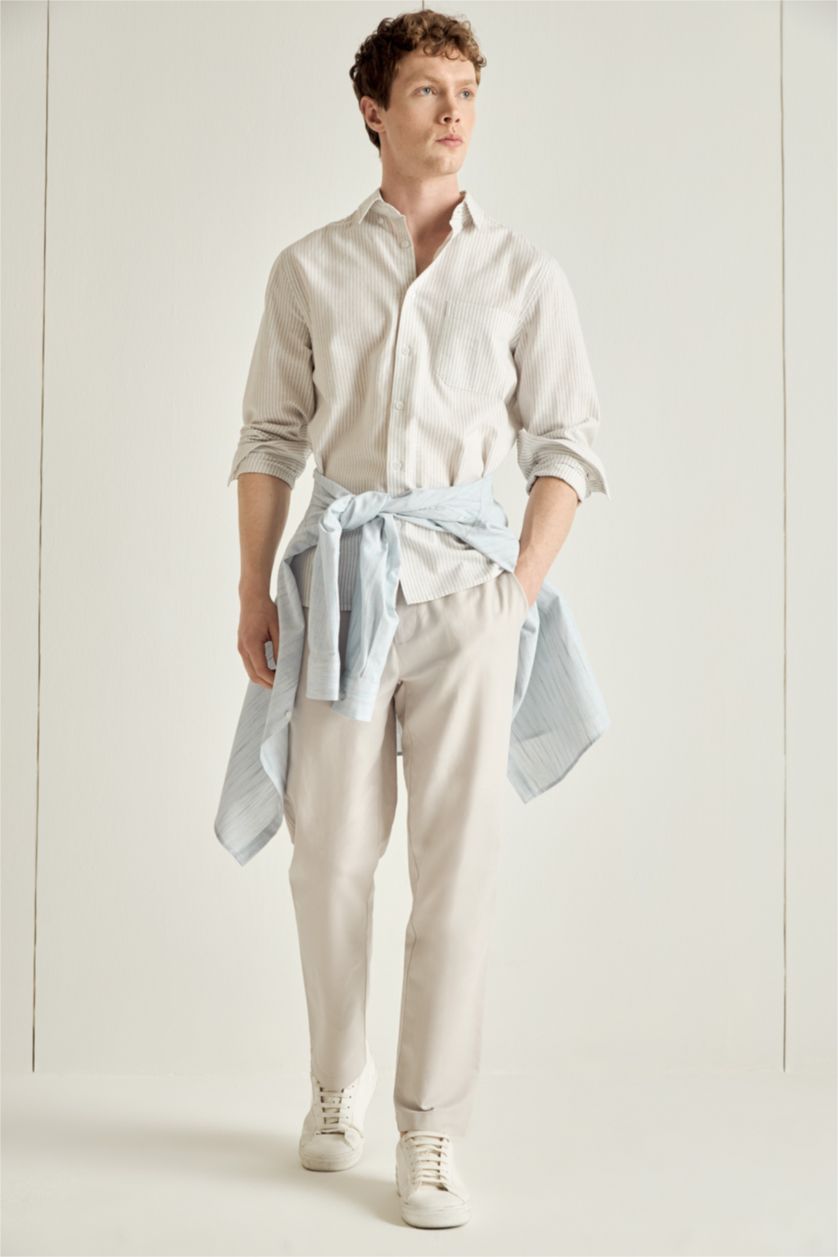 HOMME Beige Chemise en lin mélangé