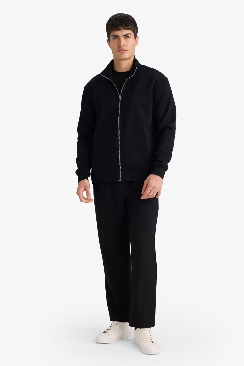 رجال أسود جاكيت رياضي بياقة عالية