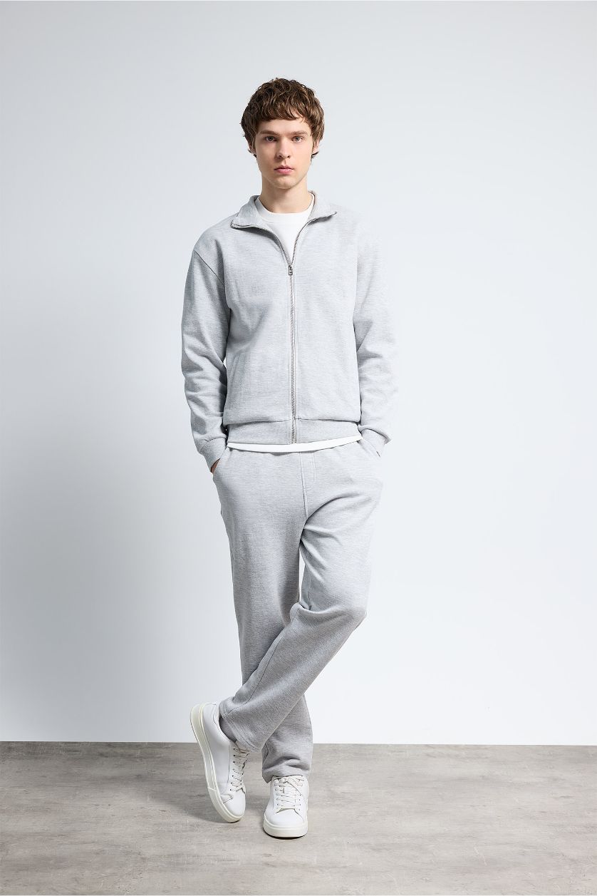 Erkek Gri Melanj Dik Yaka Fermuarlı Hırka