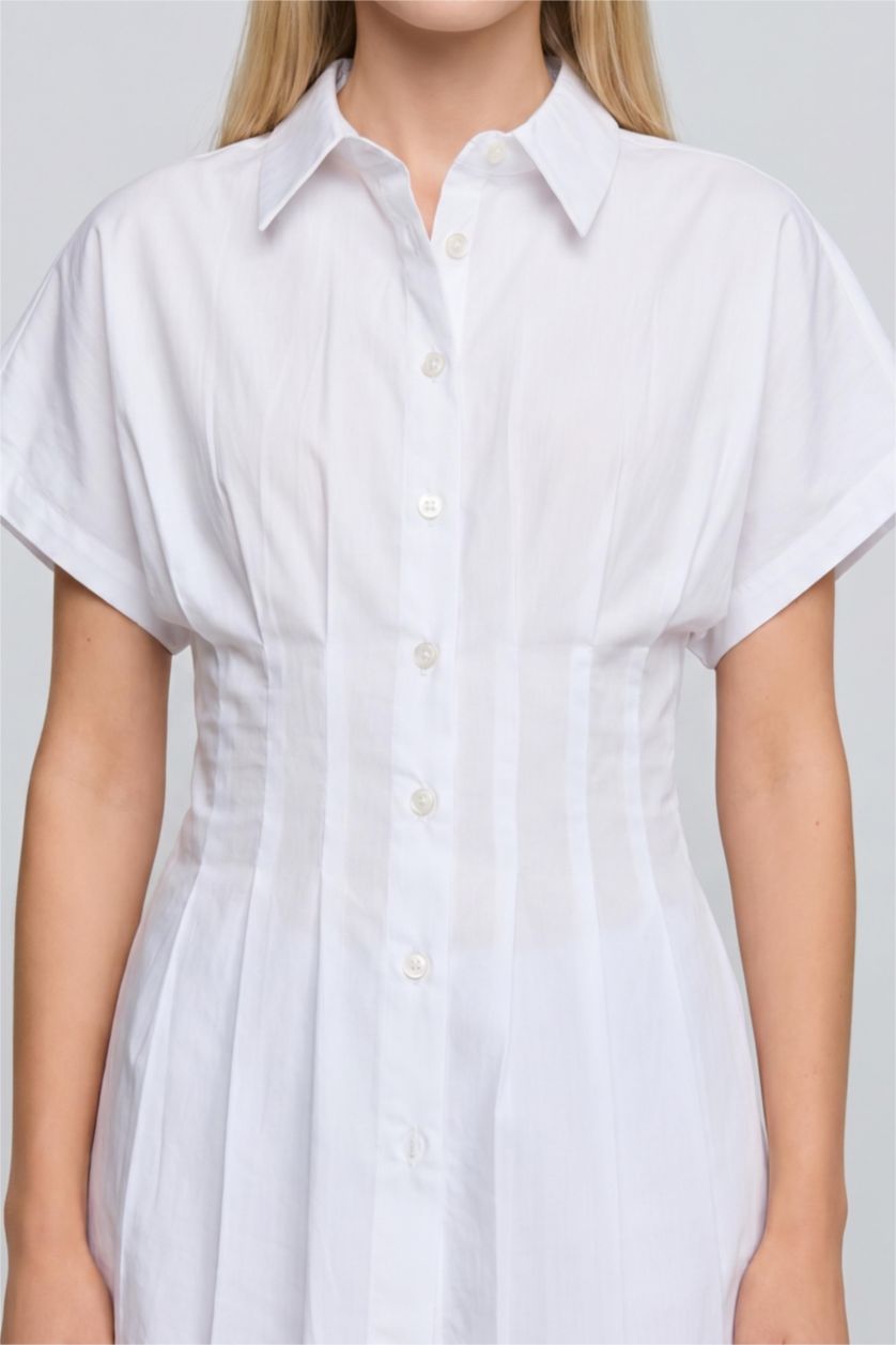 Women White Slim Fit Poplin Short Sleeve Shirt