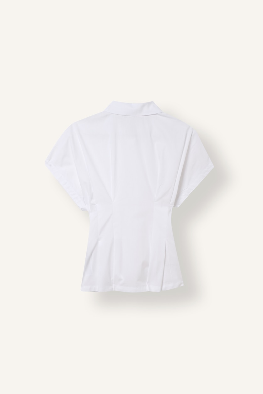 Kadın Beyaz %100 Pamuk Fitted Kısa Kollu Poplin Gömlek
