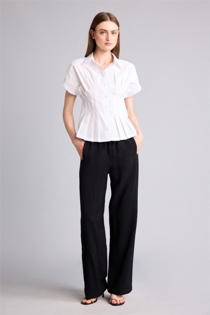 Women White Slim Fit Poplin Short Sleeve Shirt