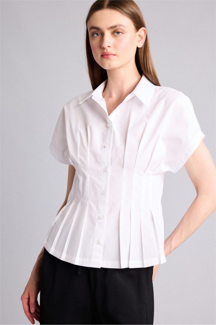 Women White Slim Fit Poplin Short Sleeve Shirt