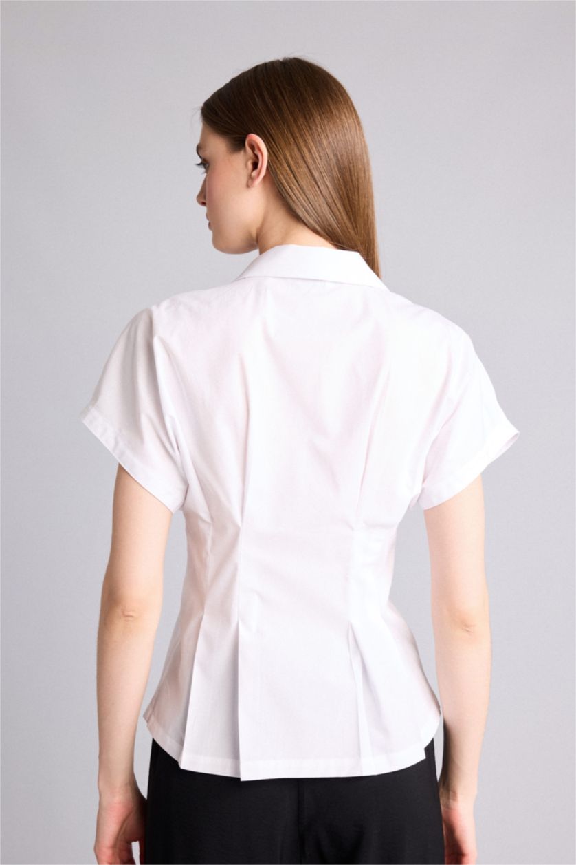Women White Slim Fit Poplin Short Sleeve Shirt