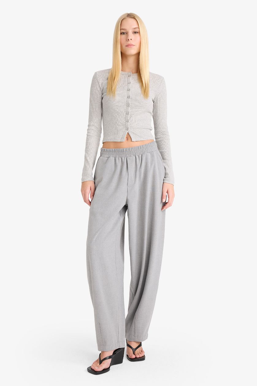 حريمي ميلانج رمادي كارديجان مضلع سليم فيت برقبة مستديرة