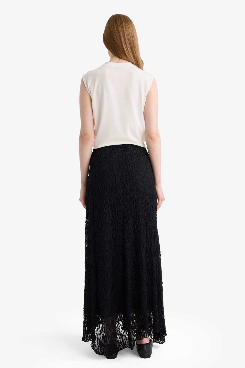 WOMAN Black Asymmetric Lace Knitted Skirt