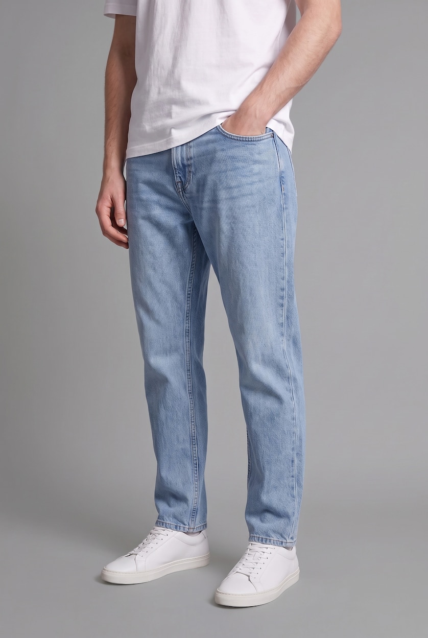 رجال أزرق Jean droit long Coupe baggy
