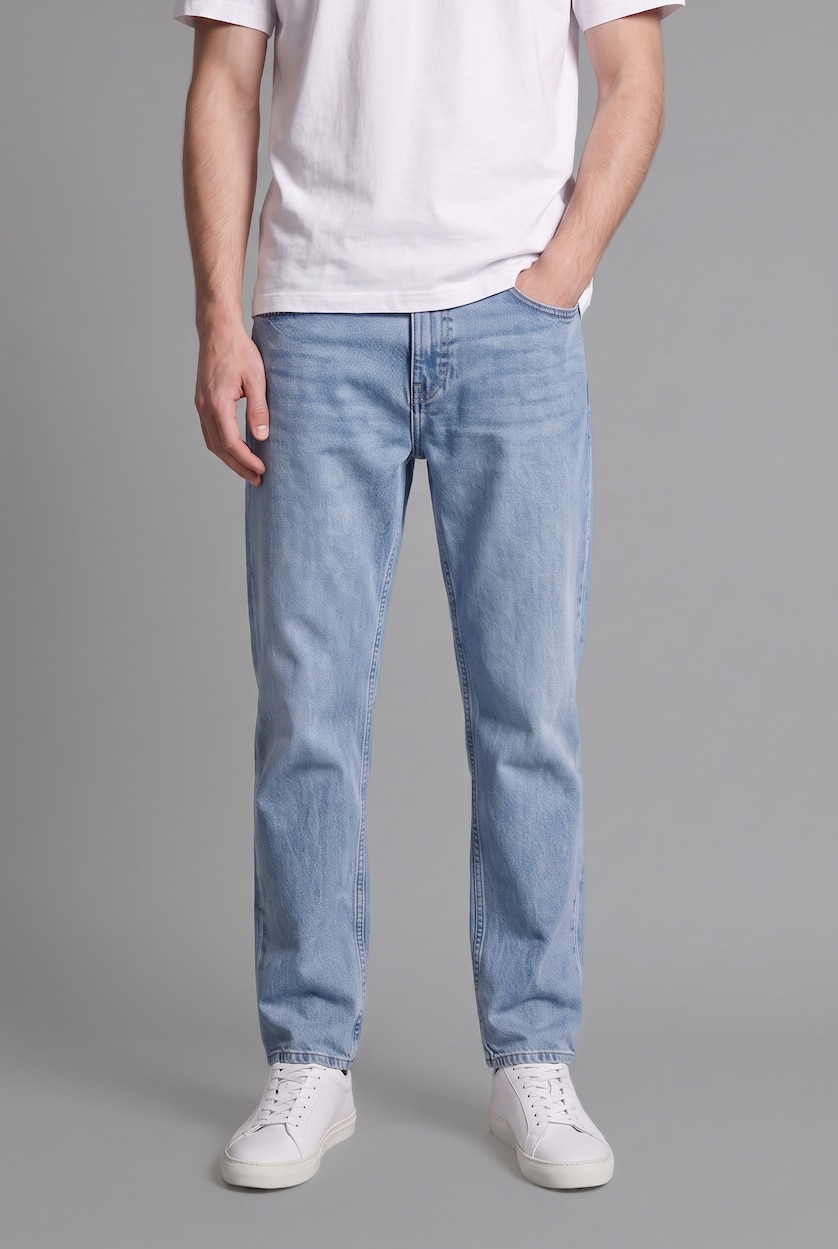 رجال أزرق Jean droit long Coupe baggy