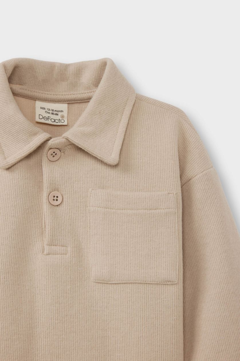 Baby Boy Beige Baby Boy Shirt Collar Selanik Fabric Sweatshirt