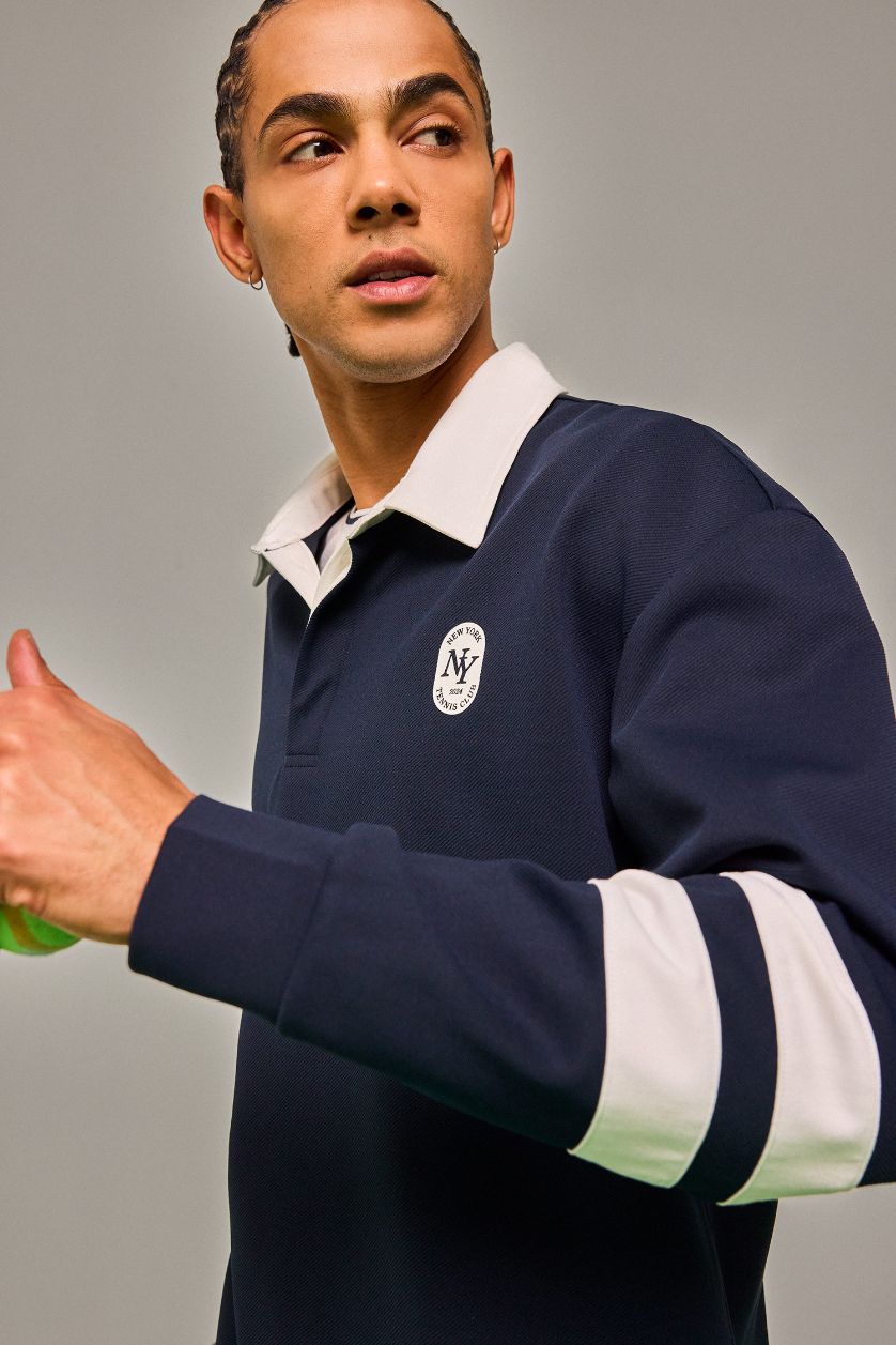 Man NAVY Boxy Fit Polo Collar Sports Sweatshirt