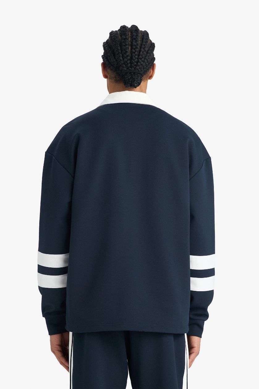 Man NAVY Boxy Fit Polo Collar Sports Sweatshirt