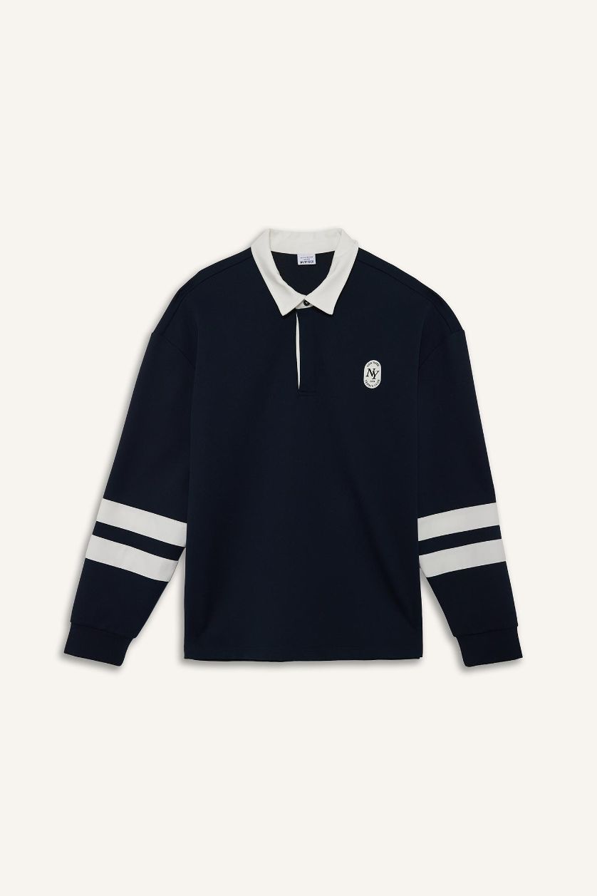 Man NAVY Boxy Fit Polo Collar Sports Sweatshirt