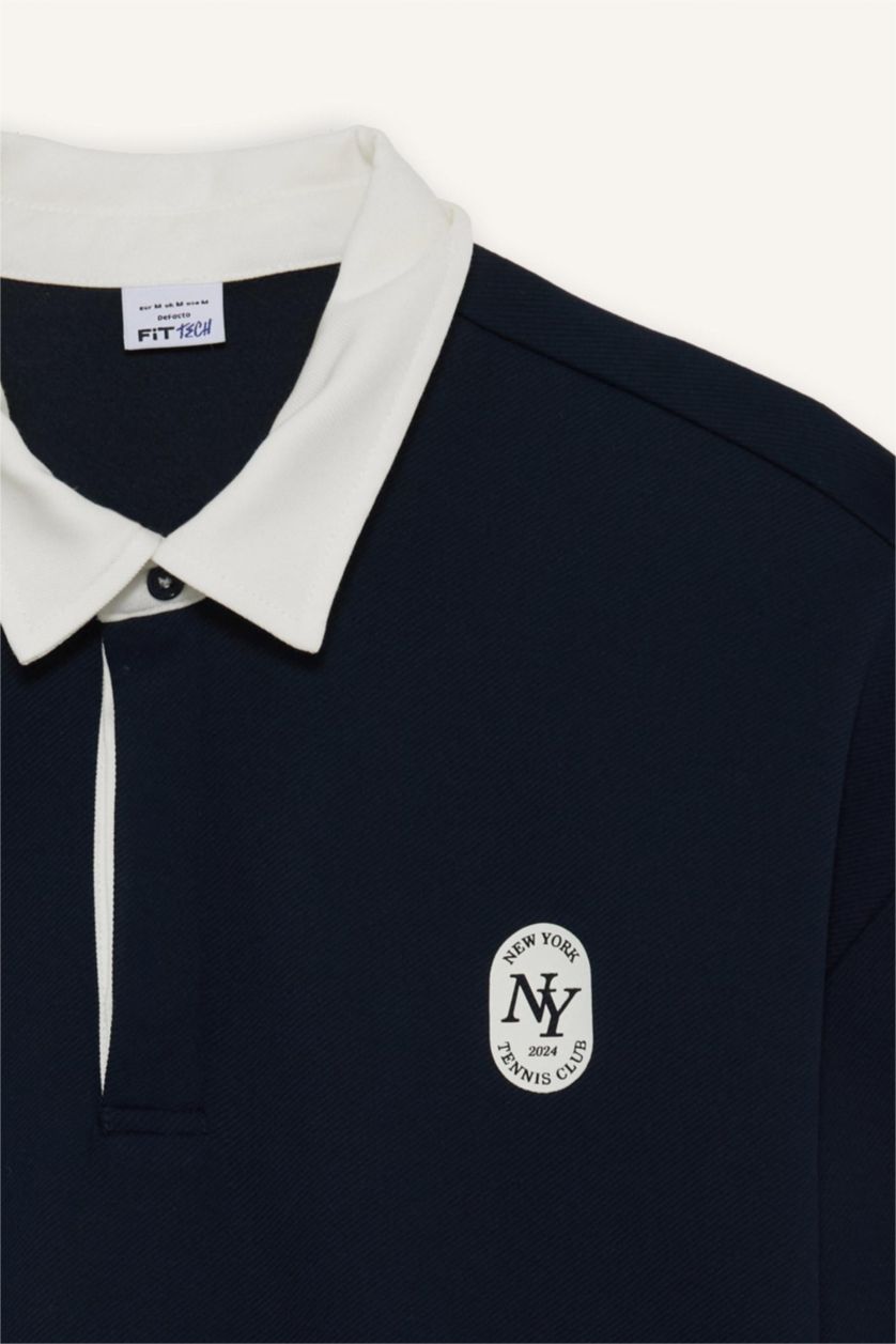 Man NAVY Boxy Fit Polo Collar Sports Sweatshirt