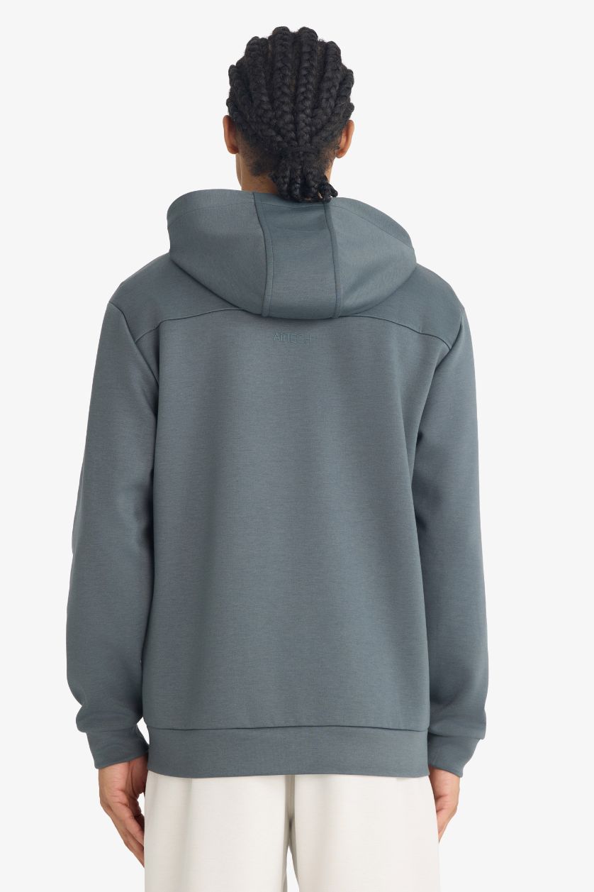 Erkek Koyu Gri Standart Fıt Kapüşonlu Hırka