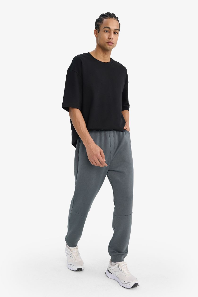 Erkek Koyu Gri Standart Fıt Skuba Dalgıç Kumaş Jogger