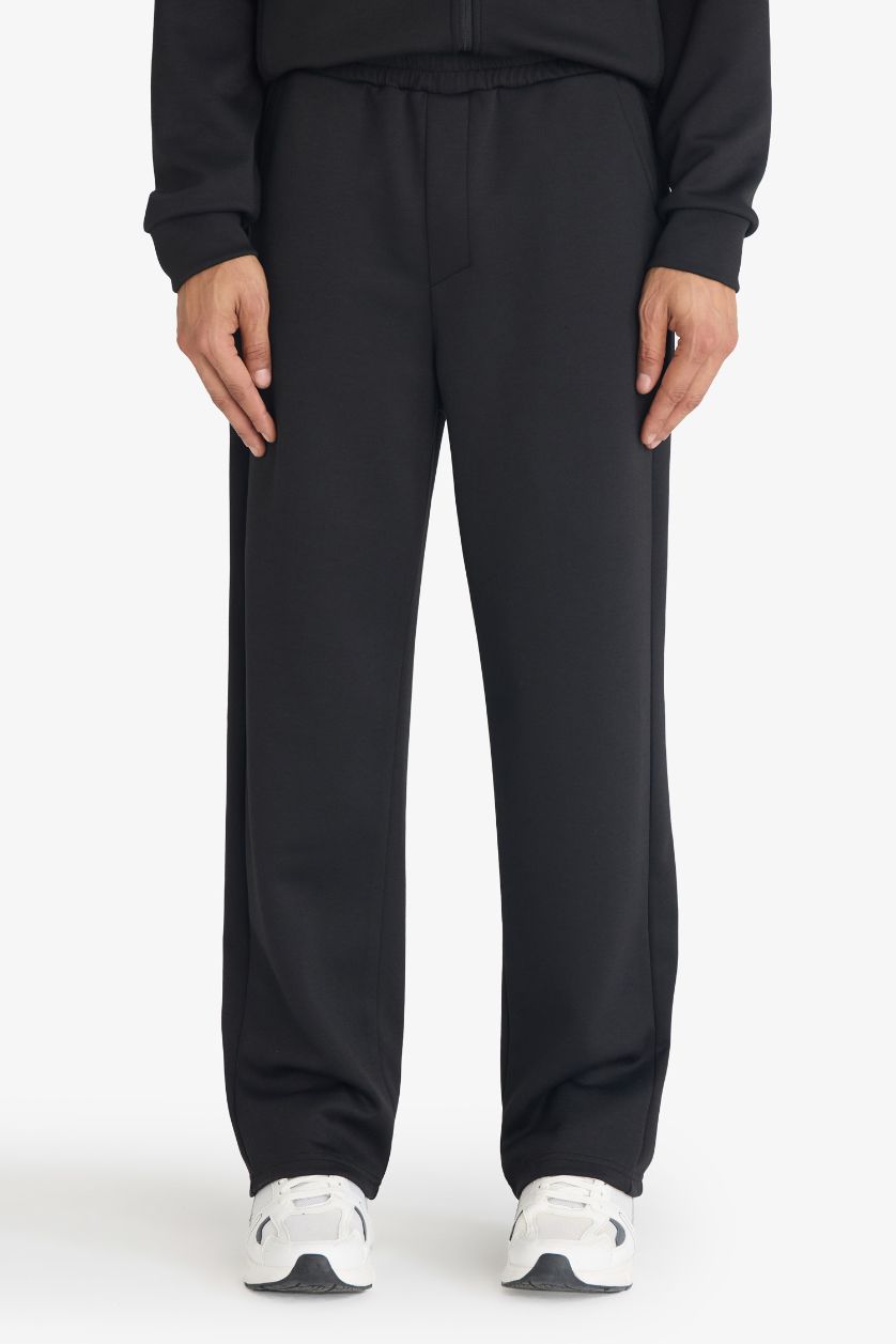 Erkek Siyah Relax Fıt Skuba Dalgıç Kumaş Jogger