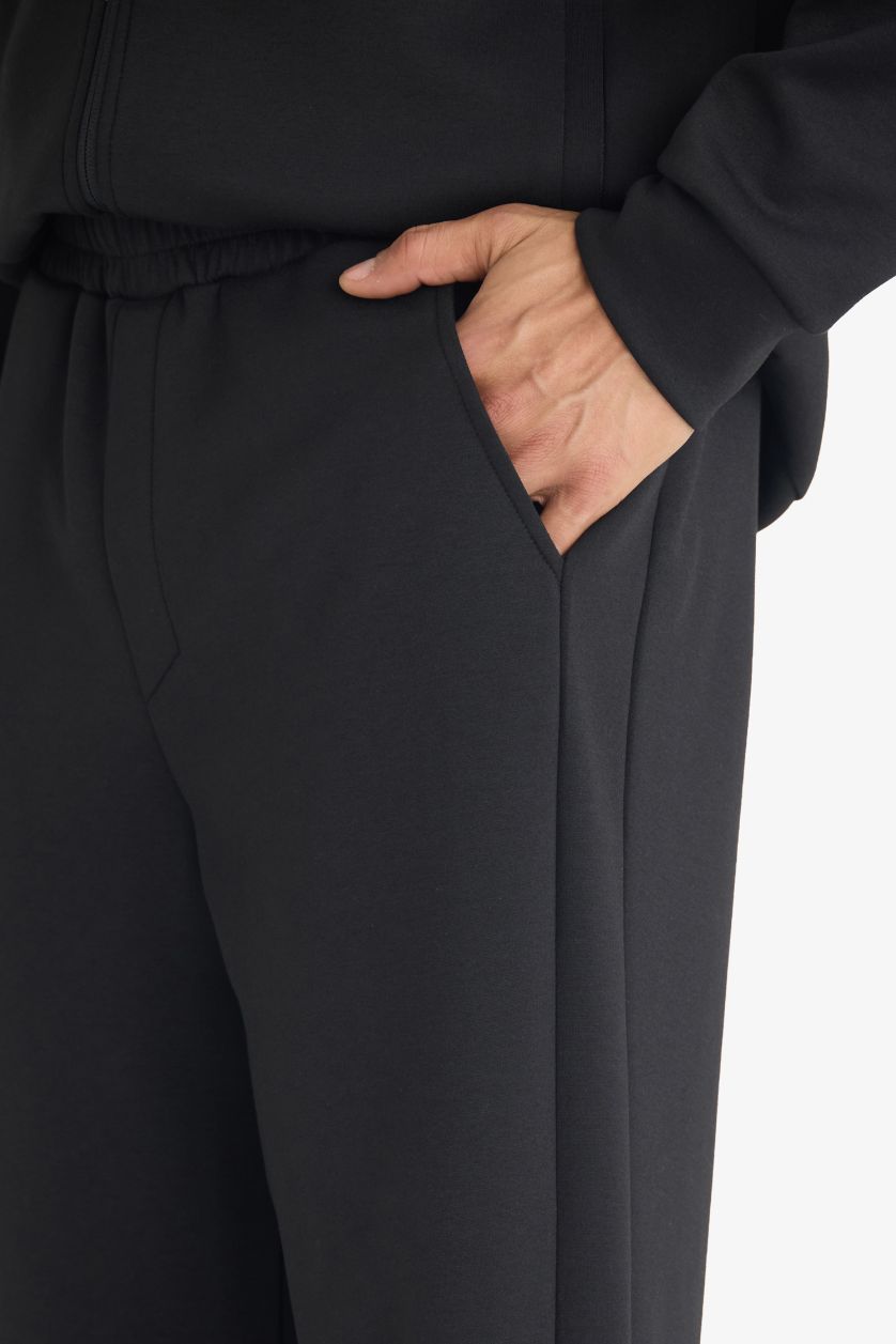 Erkek Siyah Relax Fıt Skuba Dalgıç Kumaş Jogger