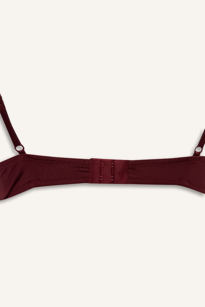 Kadın Bordo Dantel Detaylı Saten Kapsız Pedsiz Balensiz Bralet