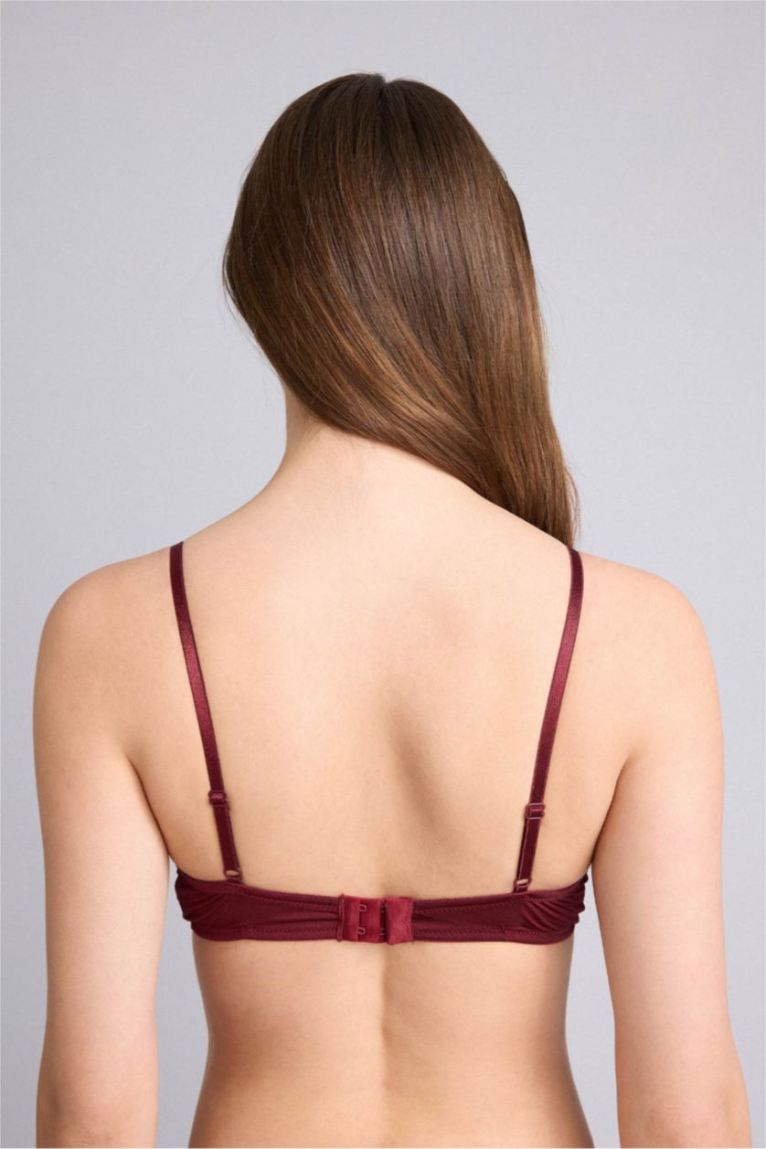 Kadın Bordo Dantel Detaylı Saten Kapsız Pedsiz Balensiz Bralet
