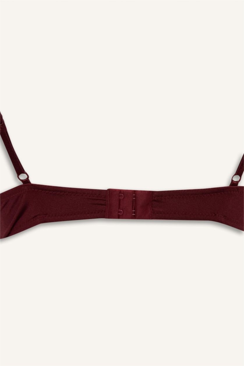 Kadın Bordo Dantel Detaylı Saten Kapsız Pedsiz Balensiz Bralet